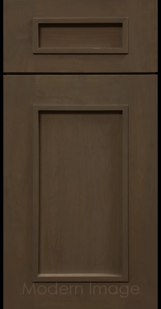 Beachwood-stained Gilbert cabinet a recessed flat panel and elevated molding.